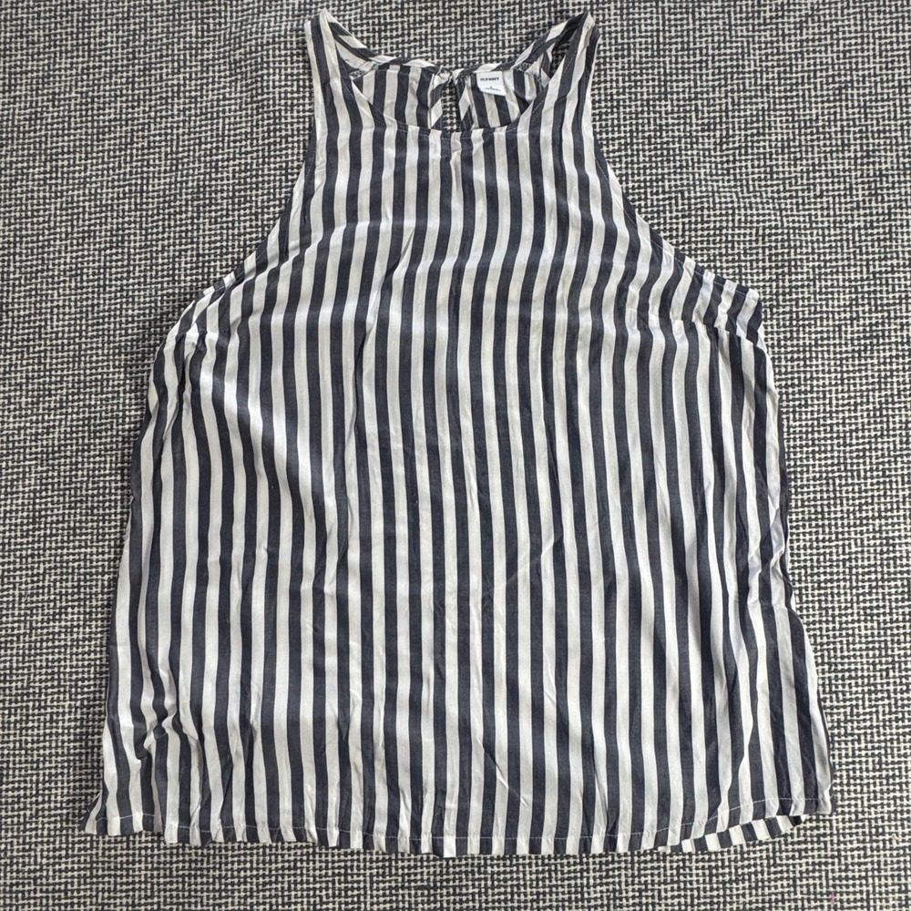 Old Navy Womens Navy Blue White Striped Halter Tank Top High Neck Small